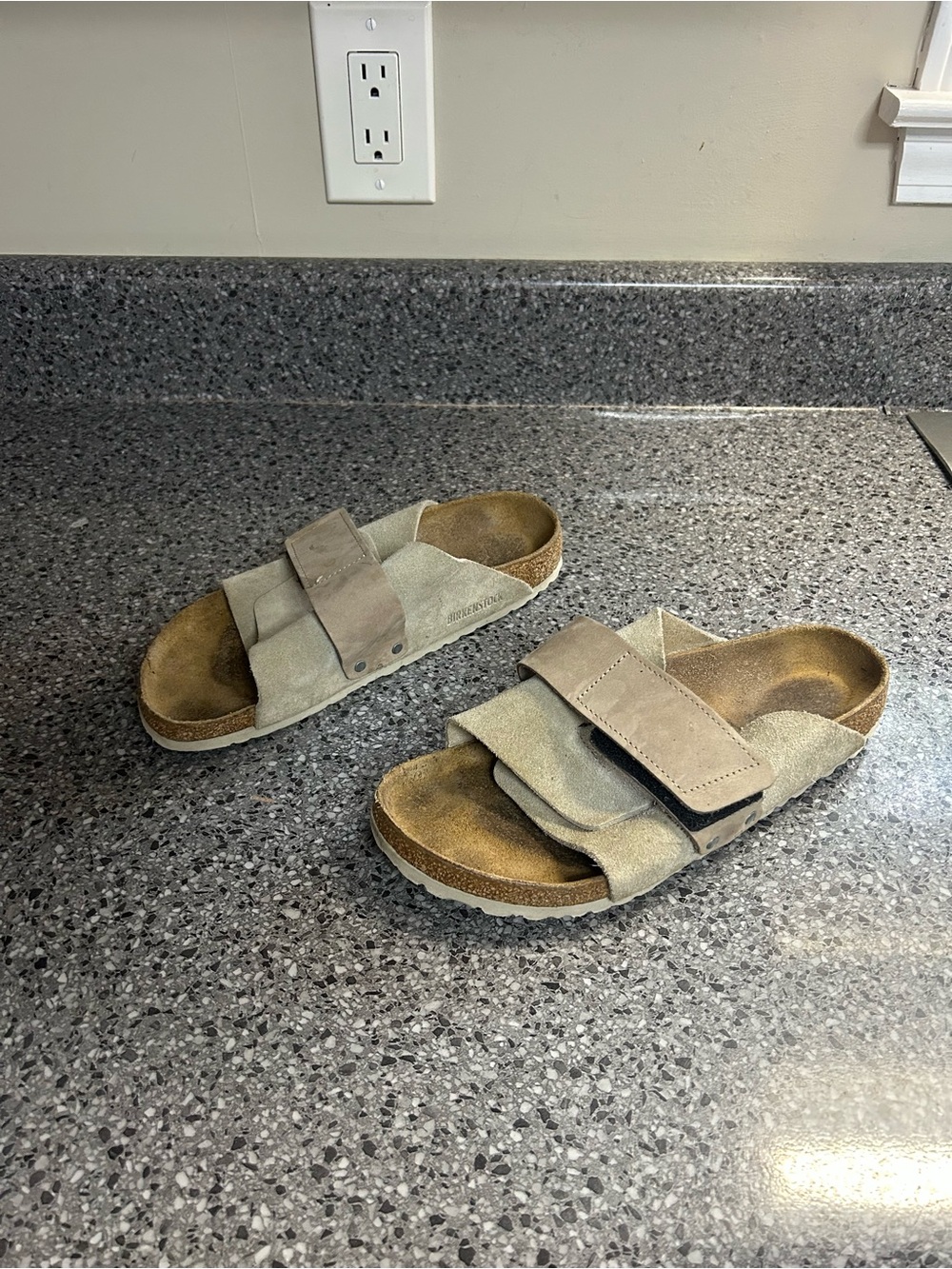 Birkenstock Women Double Strap Suede Sandals in Beige/Tan
